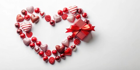 Fototapeta premium Heart Shaped Objects Arranged in Heart Shape on White Background for Valentine's Day Gifts