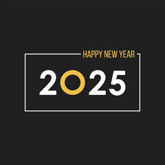 2025 happy new year poster, greeting card or social media post template, black background vector illustration