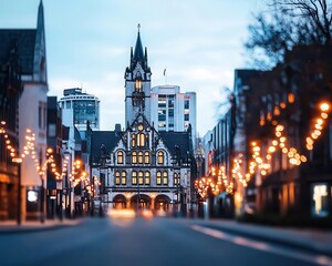 Obraz premium The historic Canterbury Museum and its Victorian Gothic architecture, set against the modern cityscape of Christchurch