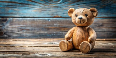 Obraz premium Handcrafted Wooden Teddy Bear Figurine on Rustic Background with Vintage Charm