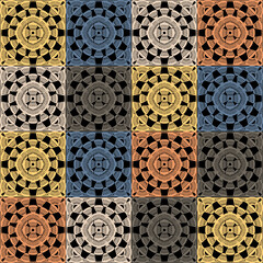Pattern with crochet granny square with flowers wallpaper handmade decorative art design print