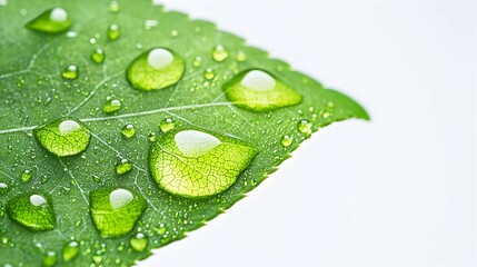 Dew Drops On Green Leaf   Nature  Freshness  Ecology  Spring   Macro Photography
