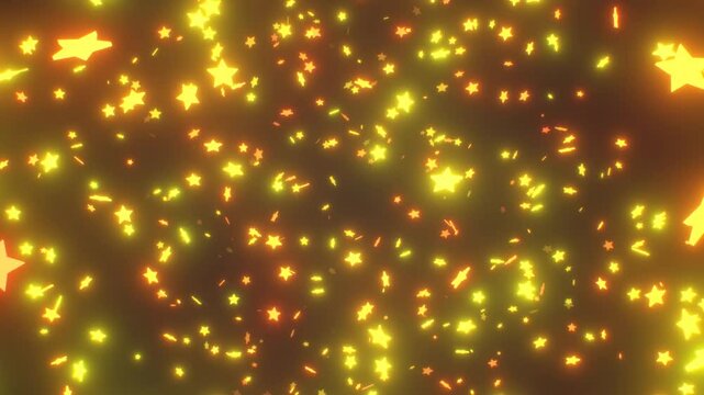 Spinning Bright Glowing Yellow 3D Dizzy Stars Flying Fast At Camera - 4K Seamless VJ Loop Motion Background Animation