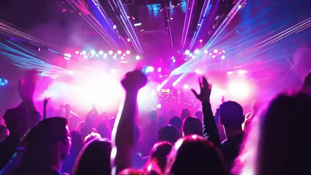 Bright Strobe Lights Flashing Over a Packed Dance Floor 