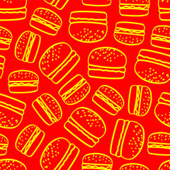 doodle burger pattern background. doodle fast food burger seamless pattern background. seamless pattern of burger in doodle style. Seamless Pattern of a Cheese Burger or Hamburger. hamburger pattern.