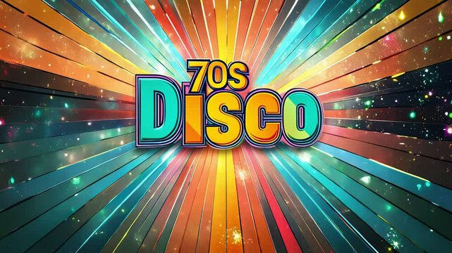 Retro 70s disco video background with bright orange and bold stripes radiating outwards
