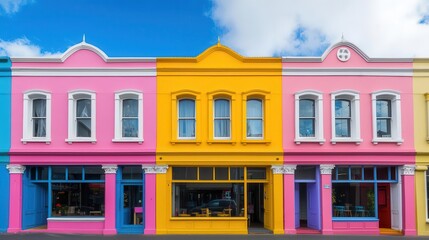 Fototapeta premium The historic buildings of New Regent Street with their colorful facades and quaint cafes, a lively area in Christchurch city