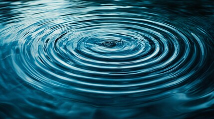 Abstract ripples and concentric circles created by a drop of water on a blue surface.