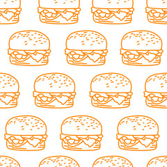 doodle burger pattern background. doodle fast food burger seamless pattern background. seamless pattern of burger in doodle style. Seamless Pattern of a Cheese Burger or Hamburger. hamburger pattern.