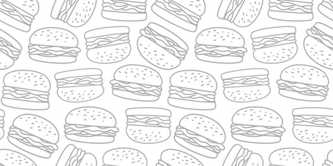 doodle burger pattern background. doodle fast food burger seamless pattern background. seamless pattern of burger in doodle style. Seamless Pattern of a Cheese Burger or Hamburger. hamburger pattern.