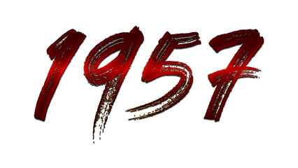 3D blood red number design of 1957 on white background.