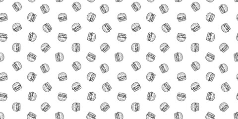 doodle burger pattern background. doodle fast food burger seamless pattern background. seamless pattern of burger in doodle style. Seamless Pattern of a Cheese Burger or Hamburger. hamburger pattern.