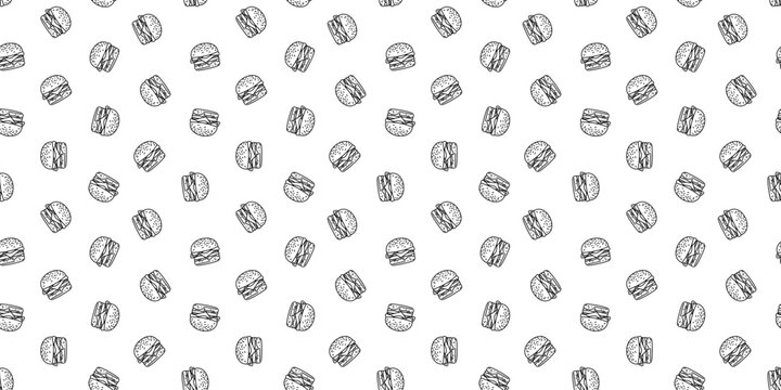 doodle burger pattern background. doodle fast food burger seamless pattern background. seamless pattern of burger in doodle style. Seamless Pattern of a Cheese Burger or Hamburger. hamburger pattern.