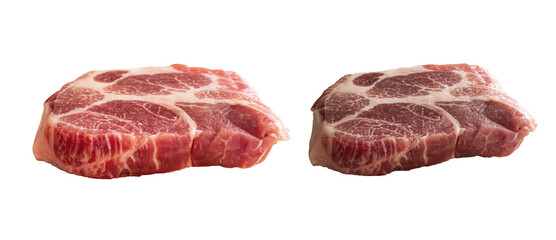 Dry Aged Beef ,Two raw pork shoulder cuts, showcasing marbled meat with rich texture and fat content, isolated transparency