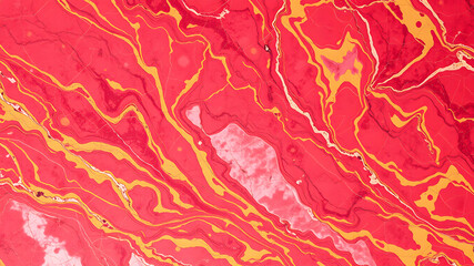 Natural marble pattern, gold and red colors, luxurious texture, elegant swirls, glossy finish, vibrant and rich hues. Generative AI