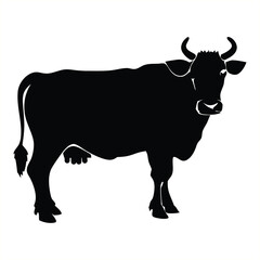 Black Cow Silhouette Vector Traditional Farm Animal Illustration