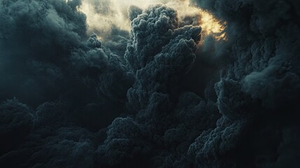 Thick black smoke swirling violently into the sky from an explosion, with dark, turbulent clouds of smoke forming ominous patterns.