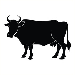 Black Cow Silhouette Vector Traditional Farm Animal Illustration