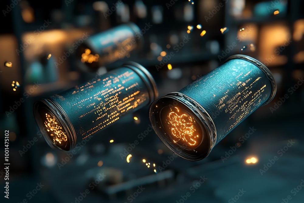 Aufkleber Fantasy world programming visualized as enchanted scrolls with glowing, moving code floating through the air in a magical lab