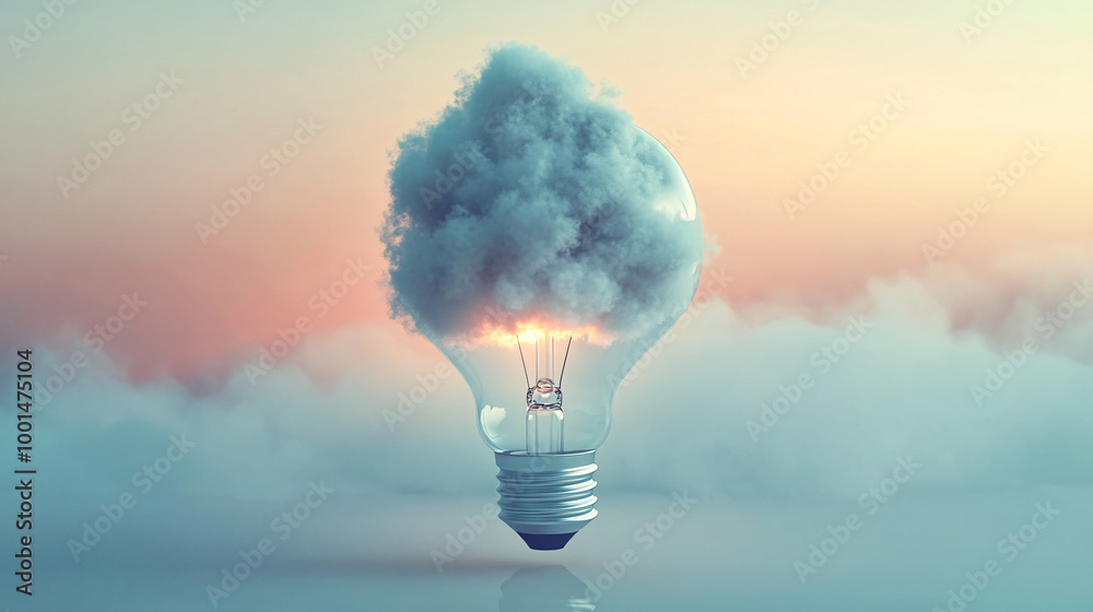 Wall mural lightbulb with cloud inside