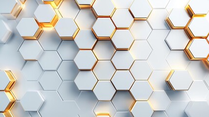 Abstract hexagonal pattern with golden accents on a white background.