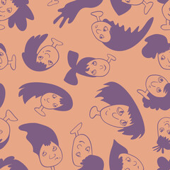 Seamless background with funny faces of anthropomorphic creatures. Humorous characters with different emotions
