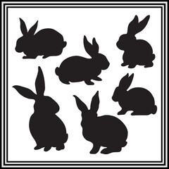Bunny silhouette set, animal illustration.