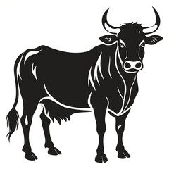 Black Cow Silhouette Vector Traditional Farm Animal Illustration