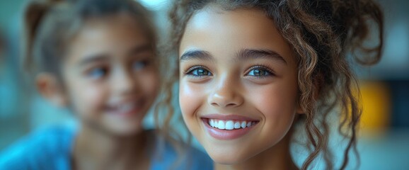 Fototapeta premium Happy young girl with curly hair smiling