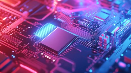 Fototapeta premium Circuit Board with Glowing Lights