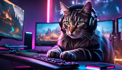 Illustration chat jouant à un jeu vidéo 