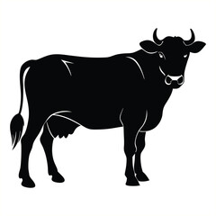 Black Cow Silhouette Vector Traditional Farm Animal Illustration