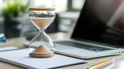 Hourglass Laptop Symbolizing Efficient Time Management, work, office, productivity, efficiency