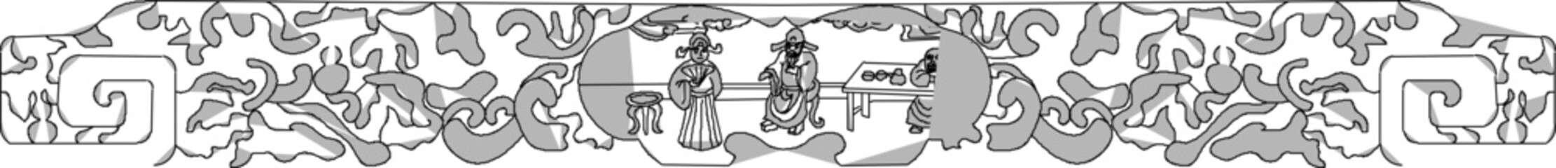 Vector sketch, illustration, silhouette, design, painting, frame, background, classic, vintage, ethnic, ornate ornament, traditional Chinese carving 