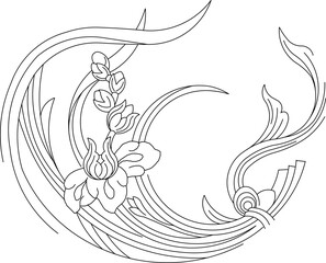 Vector sketch, illustration, silhouette, design, ornament, pattern, painting, plant, lily, classic, vintage, ethnic, background 