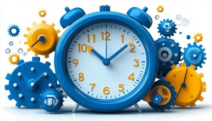 Time Management Mastery, digital clock with holographic task lists and timelines floating around it.