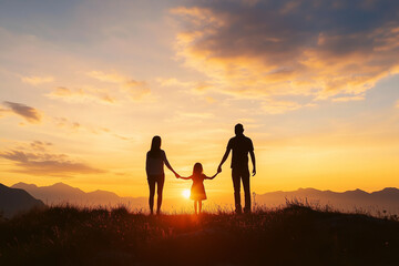 Fototapeta premium A family of three, a man, a woman and a child