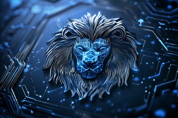 Digital Lion Emblem for Cybersecurity, security, technology, design, logo