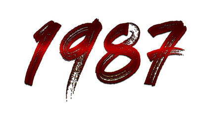 3D blood red number design of 1987 on white background.