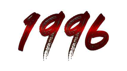 3D blood red number design of 1996 on white background.