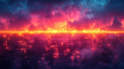 Obraz premium brick wall pattern background with neon light frame, 