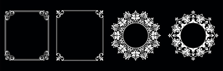 Set of decorative frames Elegant vector element for design in Eastern style, place for text. Floral black and white borders. Lace illustration for invitations and greeting cards.