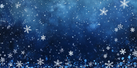 Falling snowflakes on 3D Serene Winter Pattern. Macro Snowflakes, Snow Closeup. blue Cold winter Background for Christmas product, text placement. Backdrop. Christmas New Year Night Falling Snow.