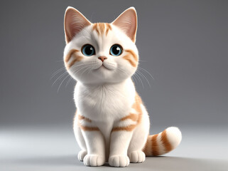Obraz premium 3D Illustration Art of A Cute White Cat with Big Eyes Sitting on The Floor.