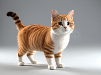 Obraz premium 3D Illustration Art of A Cute White Cat with Big Eyes Sitting on The Floor.