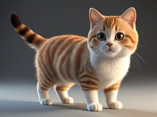 Obraz premium 3D Illustration Art of A Cute White Cat with Big Eyes Sitting on The Floor.