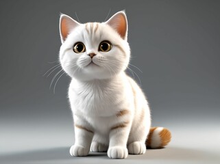 Obraz premium 3D Illustration Art of A Cute White Cat with Big Eyes Sitting on The Floor.