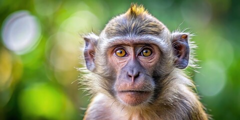 Fototapeta premium Inquisitive and Aware Monkey with Crested Head in Natural Habitat Wildlife Portrait Photography Concept