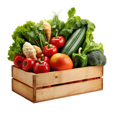  Fresh vegetables in wooden box on white background 
