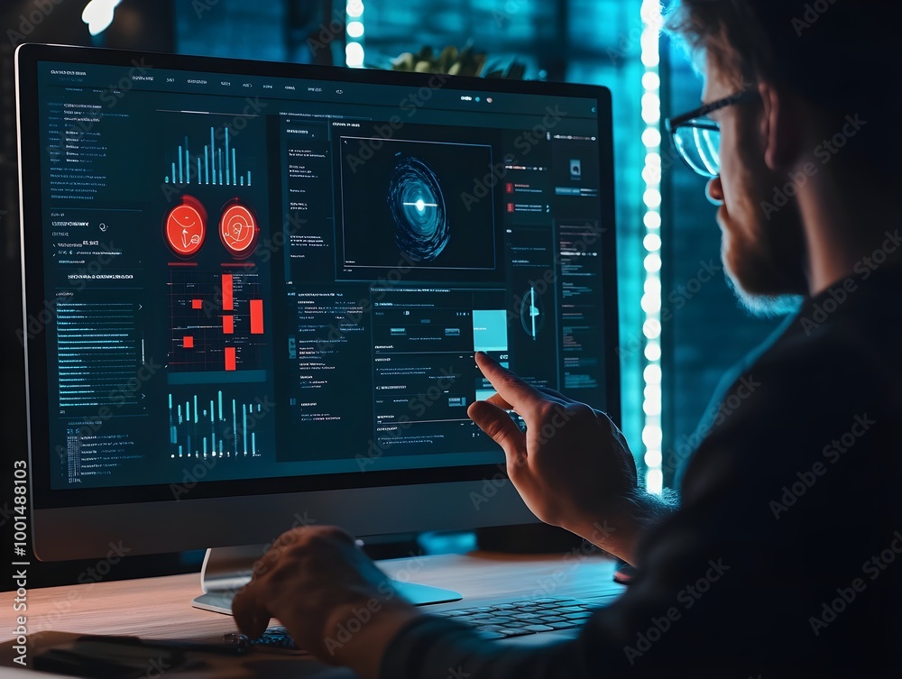 Leinwandbilder data analysis on computer screen in modern workspace